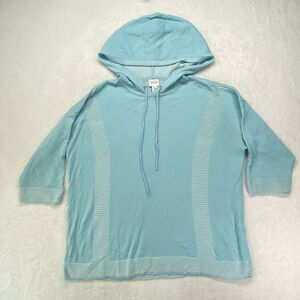Weekends By Chicos Hoodie Sweater Womens 2 (L)‎ 3/4 Sleeve knit detail pullover